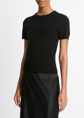 Wool & Cashmere-Blend Short-Sleeve Sweater in Crew Neck - BLACK | VINCE Women