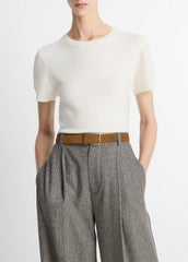 Wool & Cashmere-Blend Short-Sleeve Sweater in Crew Neck - OFF WHITE | VINCE Women