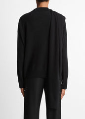 Draped-Shawl Wool-Cashmere Sweater in Turtleneck - BLACK | VINCE Women