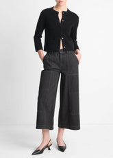 Wool-Blend Shrunken Snap Cardigan in Cardigans - BLACK | VINCE Women