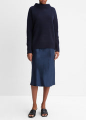 Plush Cashmere Funnel-Neck Sweater in Turtleneck - COASTAL BLUE | VINCE Women