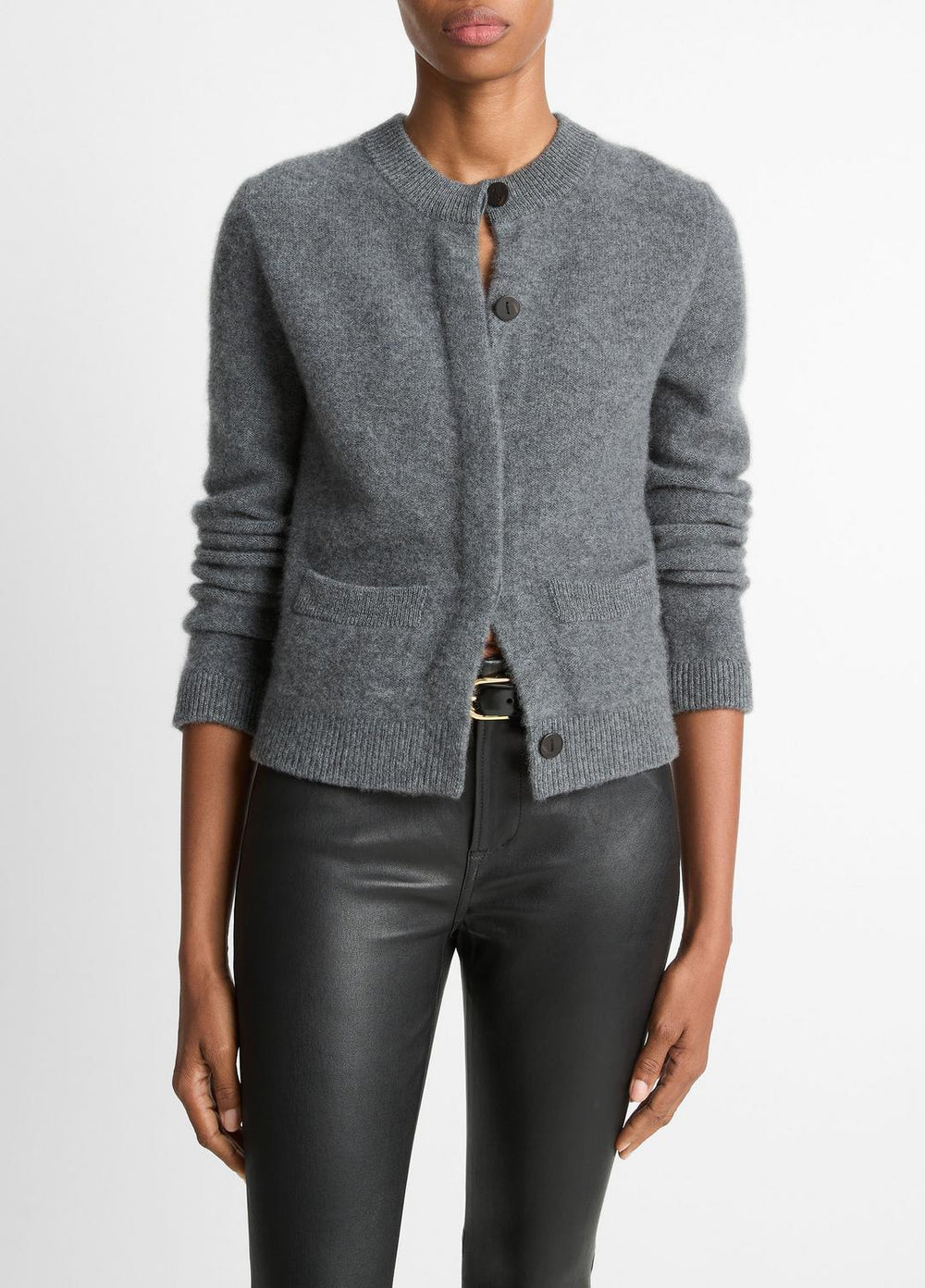 Plush Cashmere Shrunken Cardigan in Cardigans - HEATHER GRAPHITE | VINCE Women