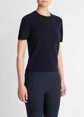 Wool & Cashmere-Blend Short-Sleeve Sweater in Crew Neck - COASTAL BLUE | VINCE Women