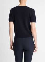 Wool & Cashmere-Blend Short-Sleeve Sweater in Crew Neck - COASTAL BLUE | VINCE Women