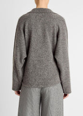 Donegal Plush Cashmere Dolman-Sleeve Polo Sweater in Cashmere - MEDIUM HEATHER GREY DONEGAL | VINCE Women