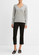 Cashmere Weekend V-Neck Sweater in V-Neck - HEATHER STEEL | VINCE Women
