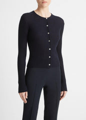 Ribbed Cashmere-Silk Cardigan in Cardigans - COASTAL BLUE | VINCE Women