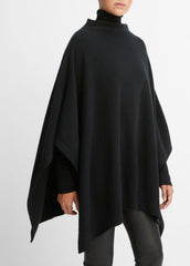 Merino Wool-Cashmere Funnel-Neck Poncho in Accessories - BLACK | VINCE Women