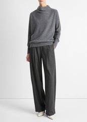 Plush Cashmere Funnel-Neck Sweater in Turtleneck - HEATHER GRAPHITE | VINCE Women