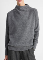 Plush Cashmere Funnel-Neck Sweater in Turtleneck - HEATHER GRAPHITE | VINCE Women