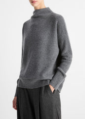 Plush Cashmere Funnel-Neck Sweater in Turtleneck - HEATHER GRAPHITE | VINCE Women