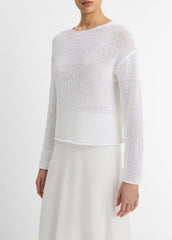 Italian Coated Cotton-Blend Sweater in Crew Neck - OPTIC WHITE | VINCE Women