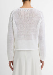 Italian Coated Cotton-Blend Sweater in Crew Neck - OPTIC WHITE | VINCE Women