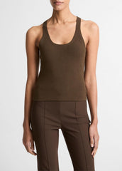 Milano-Stitch Scoop-Neck Sweater Tank in Tank Tops - DARK BARK | VINCE Women