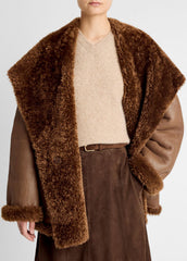 Shearling Hooded Jacket in Jackets - COGNAC ESPRESSO COMB | VINCE Women
