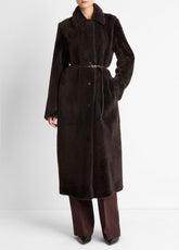 Shearling Long Coat in Coats - DARK UMBER | VINCE Women