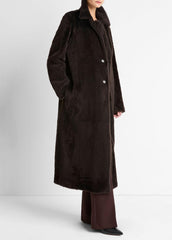 Shearling Long Coat in Coats - DARK UMBER | VINCE Women