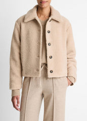 Collared Sherpa Jacket in Jackets - MARZIPAN | VINCE Women