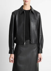 Leather Cropped Zip-Front Jacket in Jackets - BLACK | VINCE Women