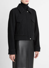 Italian Wool-Blend Cropped Jacket in Jackets - BLACK | VINCE Women
