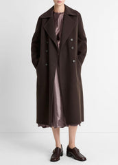 Wool-Blend Double-Breasted Long Coat in Coats - DEEP ESPRESSO | VINCE Women