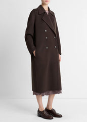 Wool-Blend Double-Breasted Long Coat in Coats - DEEP ESPRESSO | VINCE Women
