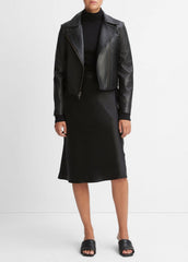 Leather Cross-Front Moto Jacket in Leather Jackets - BLACK | VINCE Women