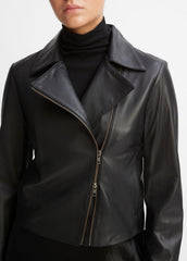 Leather Cross-Front Moto Jacket in Leather Jackets - BLACK | VINCE Women
