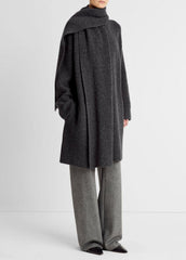 Draped-Scarf Wool-Blend Car Coat in Coats - DARK HEATHER GREY | VINCE Women