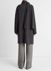 Draped-Scarf Wool-Blend Car Coat in Coats - DARK HEATHER GREY | VINCE Women
