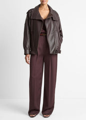 Leather Oversized Biker Jacket in Jackets - DARK FIG | VINCE Women