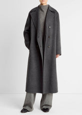 Wool-Blend Double-Breasted Long Coat in Coats - CHARCOAL | VINCE Women