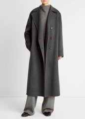 Wool-Blend Double-Breasted Long Coat in Coats - CHARCOAL | VINCE Women