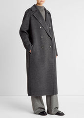 Wool-Blend Double-Breasted Long Coat in Coats - CHARCOAL | VINCE Women