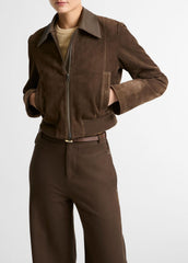 Suede Shrunken Bomber Jacket in Jackets - WILLOW | VINCE Women