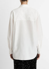 Refined Twill Covered-Button Shirt in Long Sleeve - LIGHT CREAM | VINCE Women