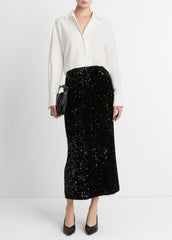 Refined Twill Covered-Button Shirt in Long Sleeve - LIGHT CREAM | VINCE Women