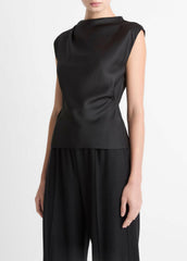 Satin Draped Cowl-Neck Top in Tank Tops - BLACK | VINCE Women