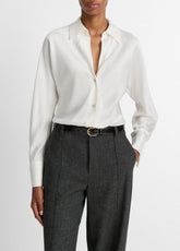 Silk Bias Long-Sleeve Blouse in Long Sleeve - OFF WHITE | VINCE Women
