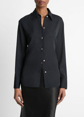 Stretch-Silk Button-Front Blouse in Long Sleeve - BLACK | VINCE Women