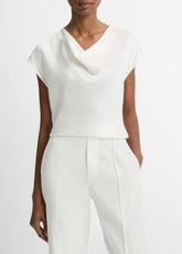 Silk Cowl-Neck Blouse in Short Sleeve - OFF WHITE | VINCE Women