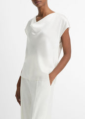 Silk Cowl-Neck Blouse in Short Sleeve - OFF WHITE | VINCE Women