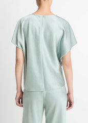 Draped Satin Dolman-Sleeve Blouse in Short Sleeve - ALOE STONE | VINCE Women