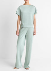 Draped Satin Dolman-Sleeve Blouse in Short Sleeve - ALOE STONE | VINCE Women