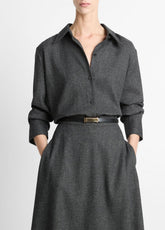 Italian Jaspe Relaxed Button-Front Shirt in Long Sleeve - MEDIUM HEATHER GREY | VINCE Women