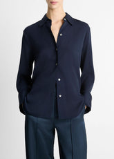 Stretch-Silk Button-Front Blouse in Long Sleeve - COASTAL BLUE | VINCE Women