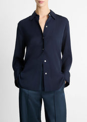 Stretch-Silk Button-Front Blouse in Long Sleeve - COASTAL BLUE | VINCE Women