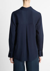 Stretch-Silk Button-Front Blouse in Long Sleeve - COASTAL BLUE | VINCE Women