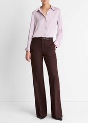 Silk-Blend Slim Button-Front Blouse in Long Sleeve - IRIS QUARTZ | VINCE Women