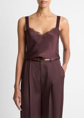 Lace-Trim Satin Camisole in Tank Tops - FIG | VINCE Women